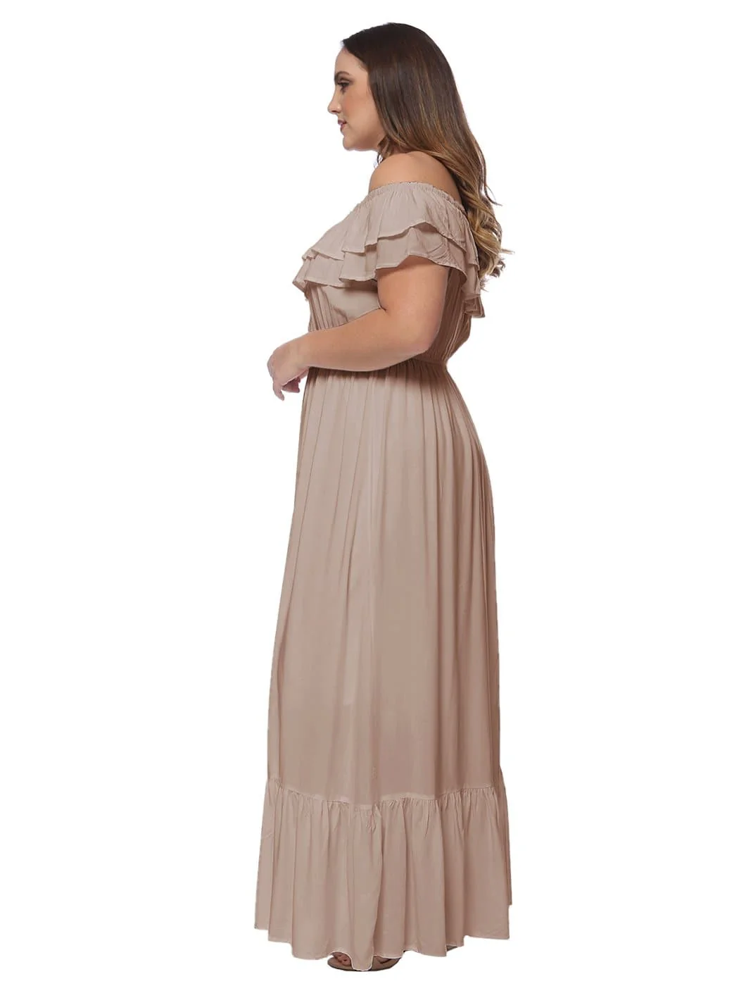 Plus Size Off Shoulder Ruffle Empire Maxi Dress - Image 33