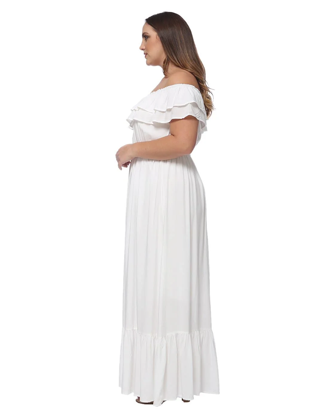 Plus Size Off Shoulder Ruffle Empire Maxi Dress - Image 4