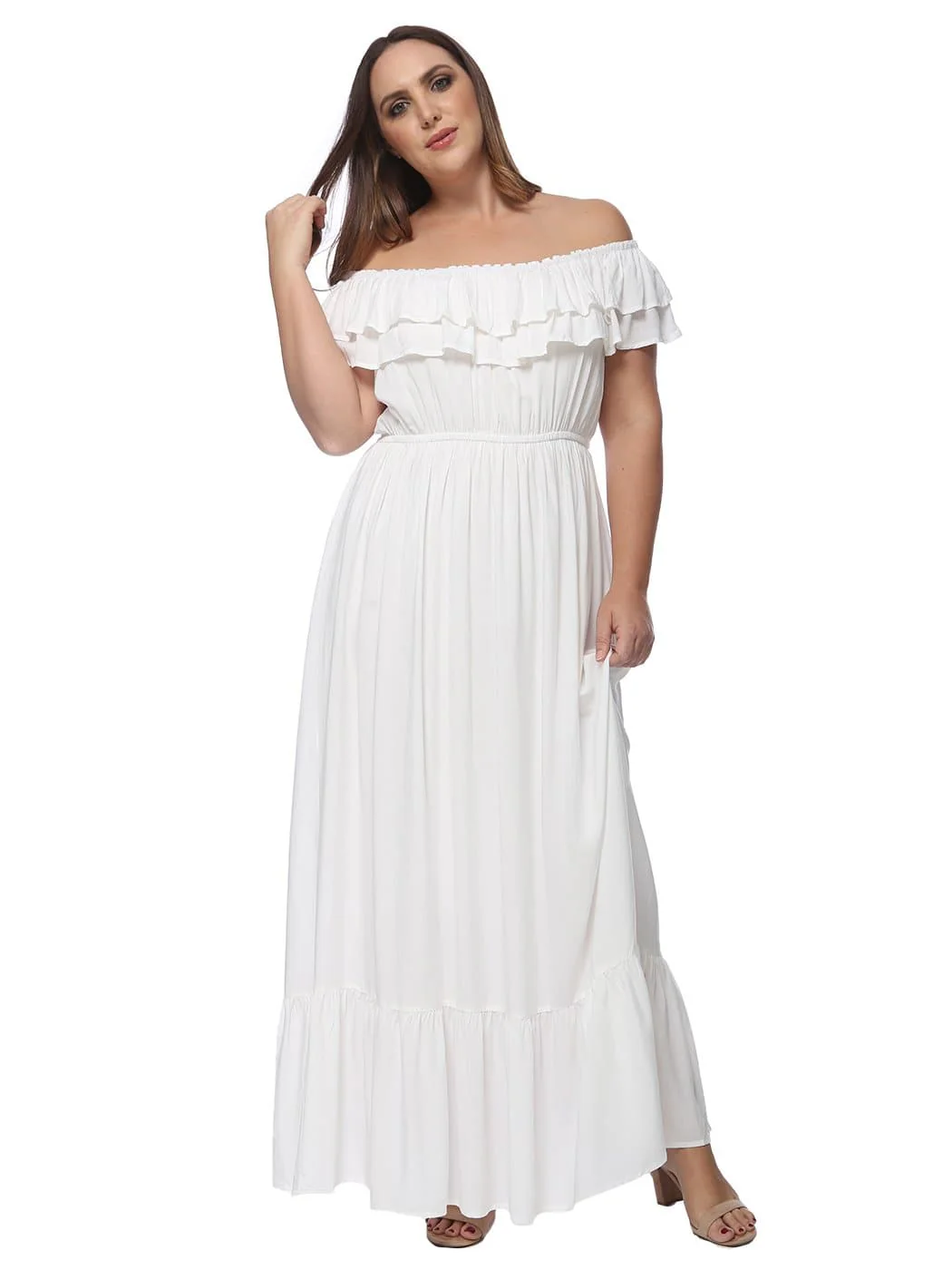 Plus Size Off Shoulder Ruffle Empire Maxi Dress - Image 5