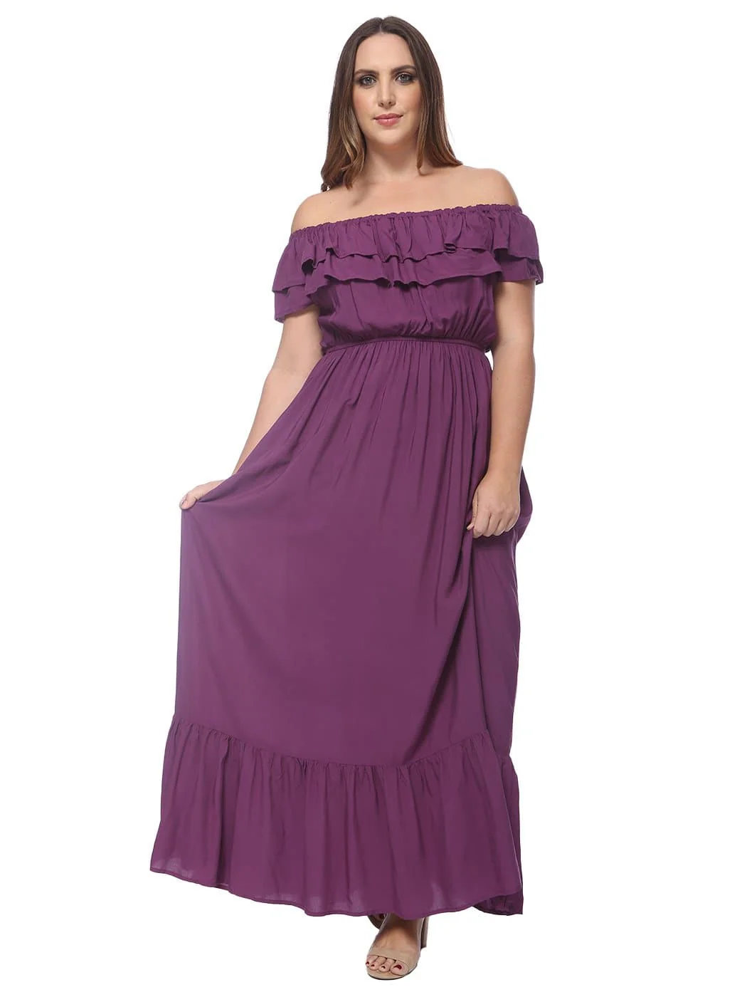 Plus Size Off Shoulder Ruffle Empire Maxi Dress - Image 7