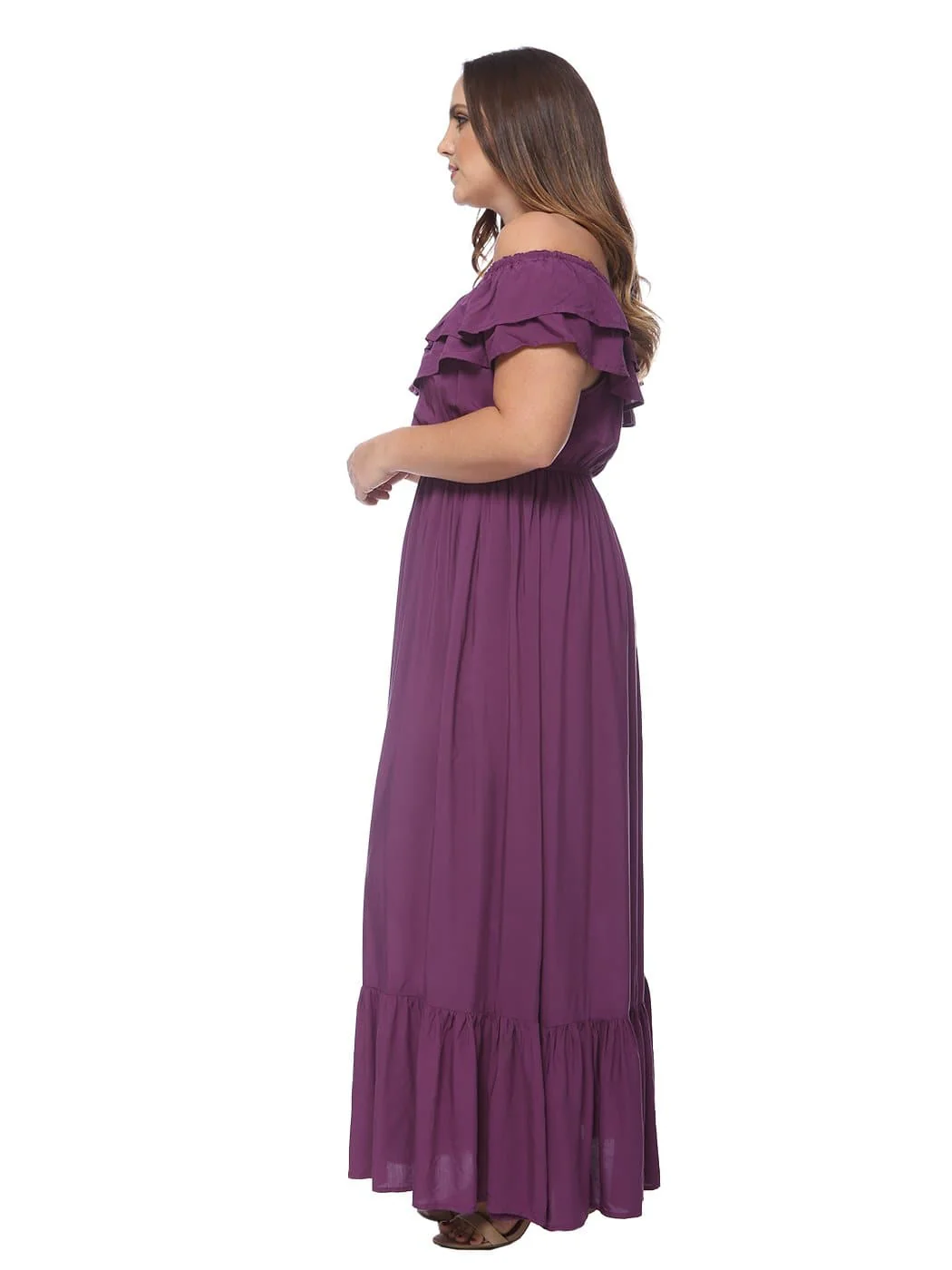 Plus Size Off Shoulder Ruffle Empire Maxi Dress - Image 9