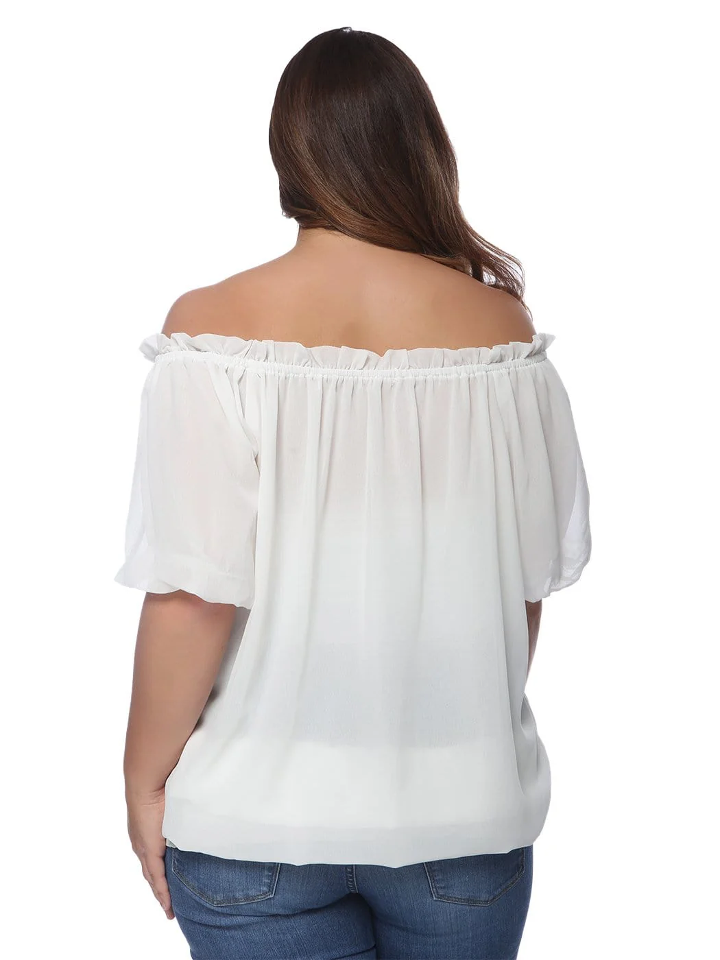 Plus Size Off Shoulder Smocked Waist Blouse - Image 2