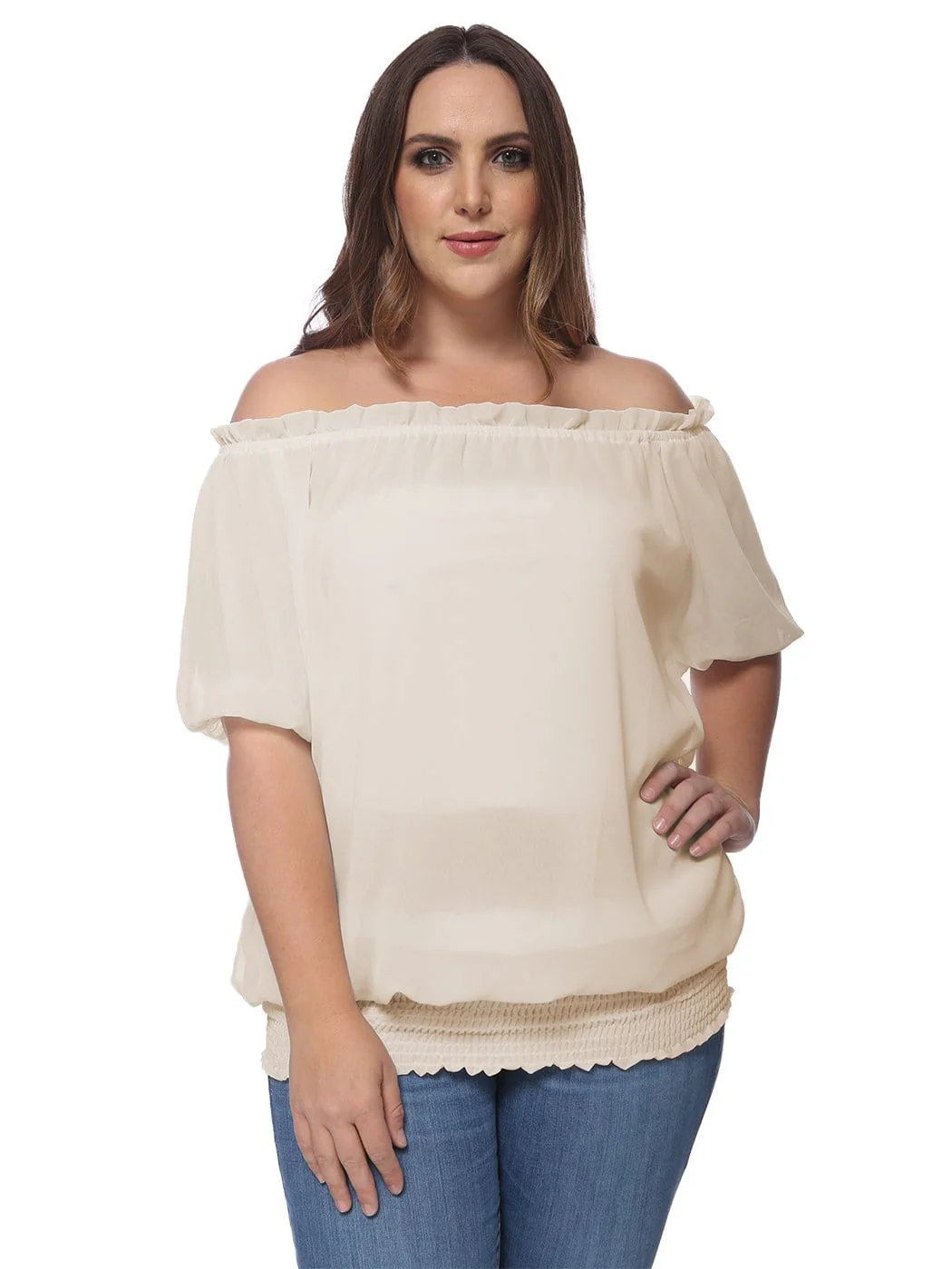 Plus Size Off Shoulder Smocked Waist Blouse - Image 6
