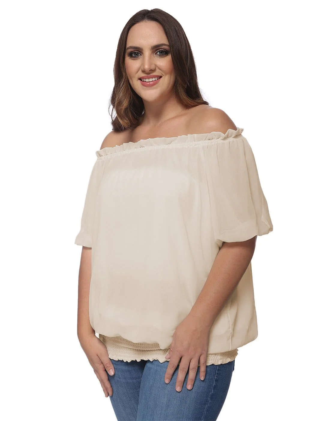 Plus Size Off Shoulder Smocked Waist Blouse - Image 8