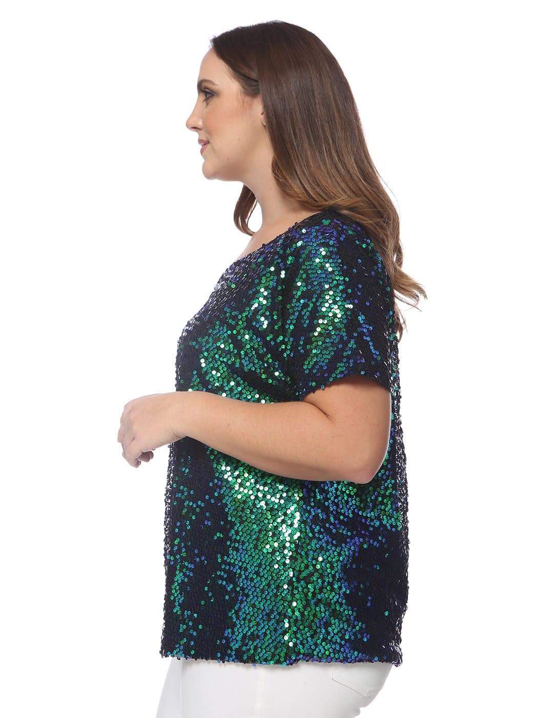 Plus Size One Shoulder Sequin Top - Image 10