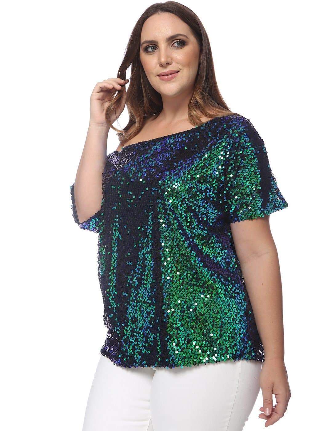 Plus Size One Shoulder Sequin Top - Image 11