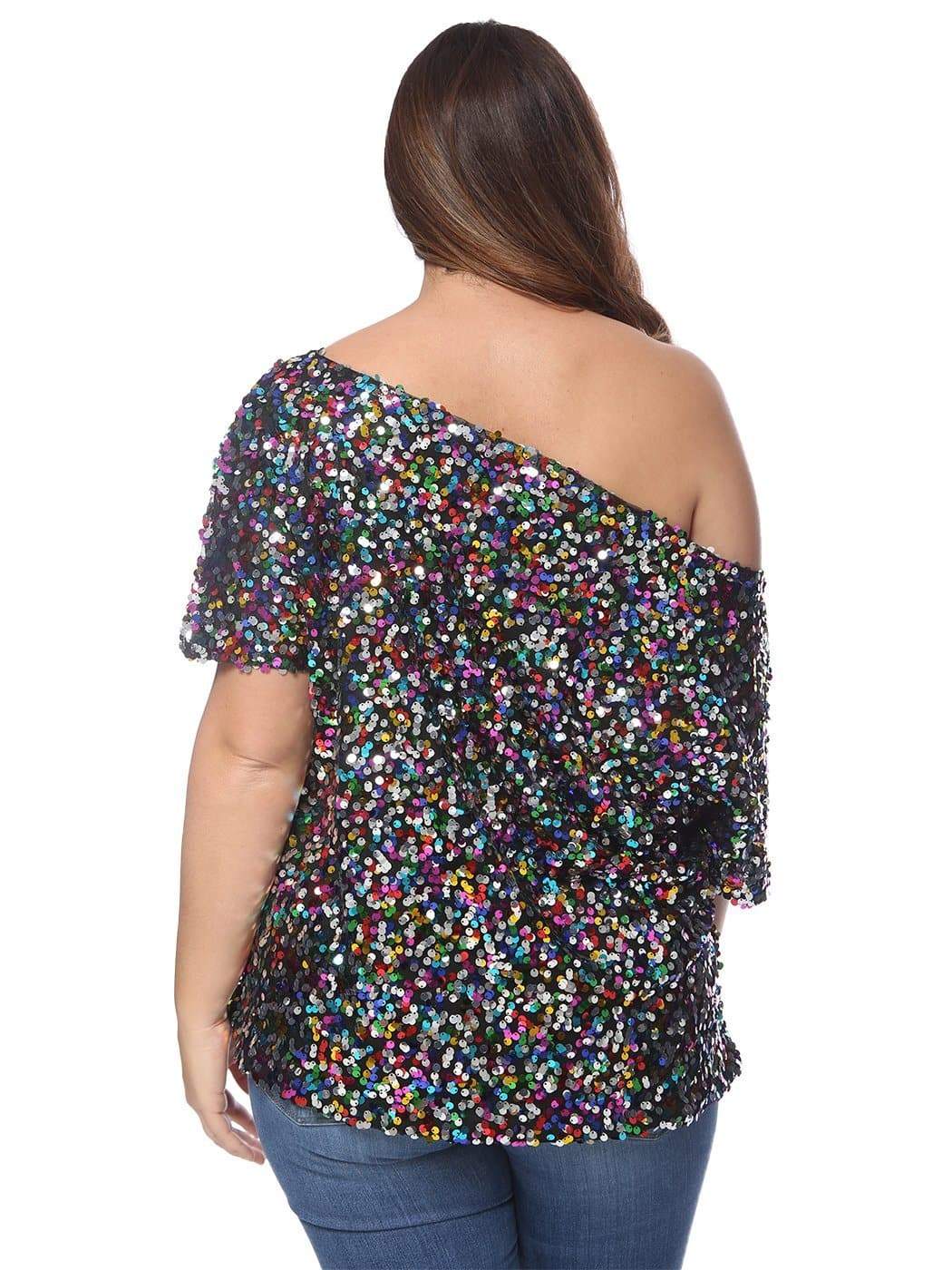 Plus Size One Shoulder Sequin Top - Image 15