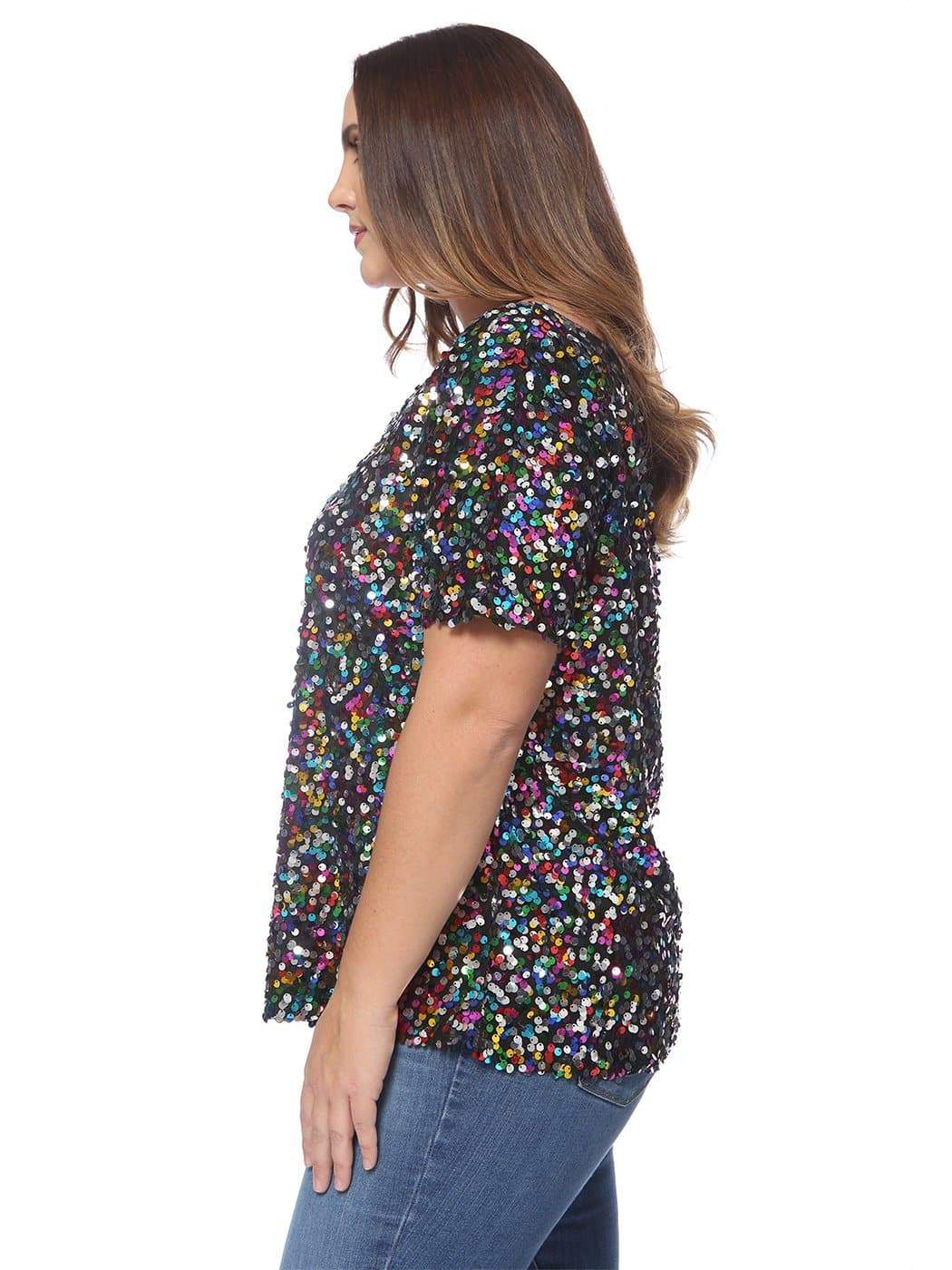 Plus Size One Shoulder Sequin Top - Image 16