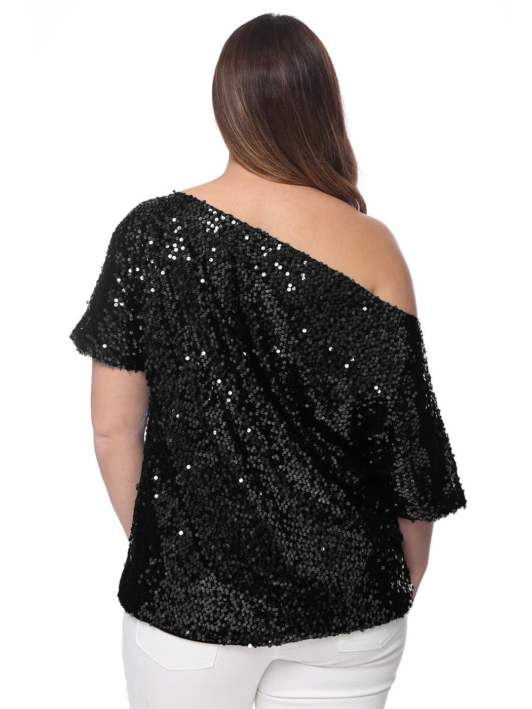 Plus Size One Shoulder Sequin Top - Image 22