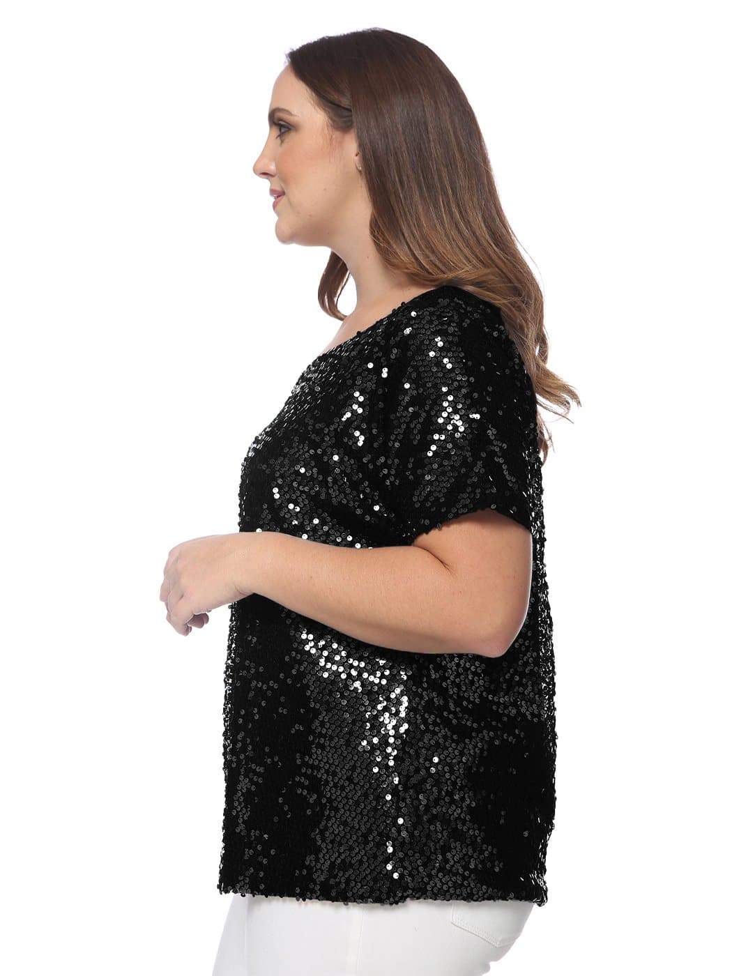 Plus Size One Shoulder Sequin Top - Image 24