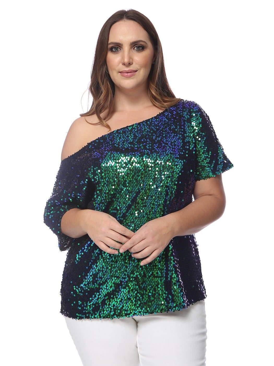 Plus Size One Shoulder Sequin Top - Image 8