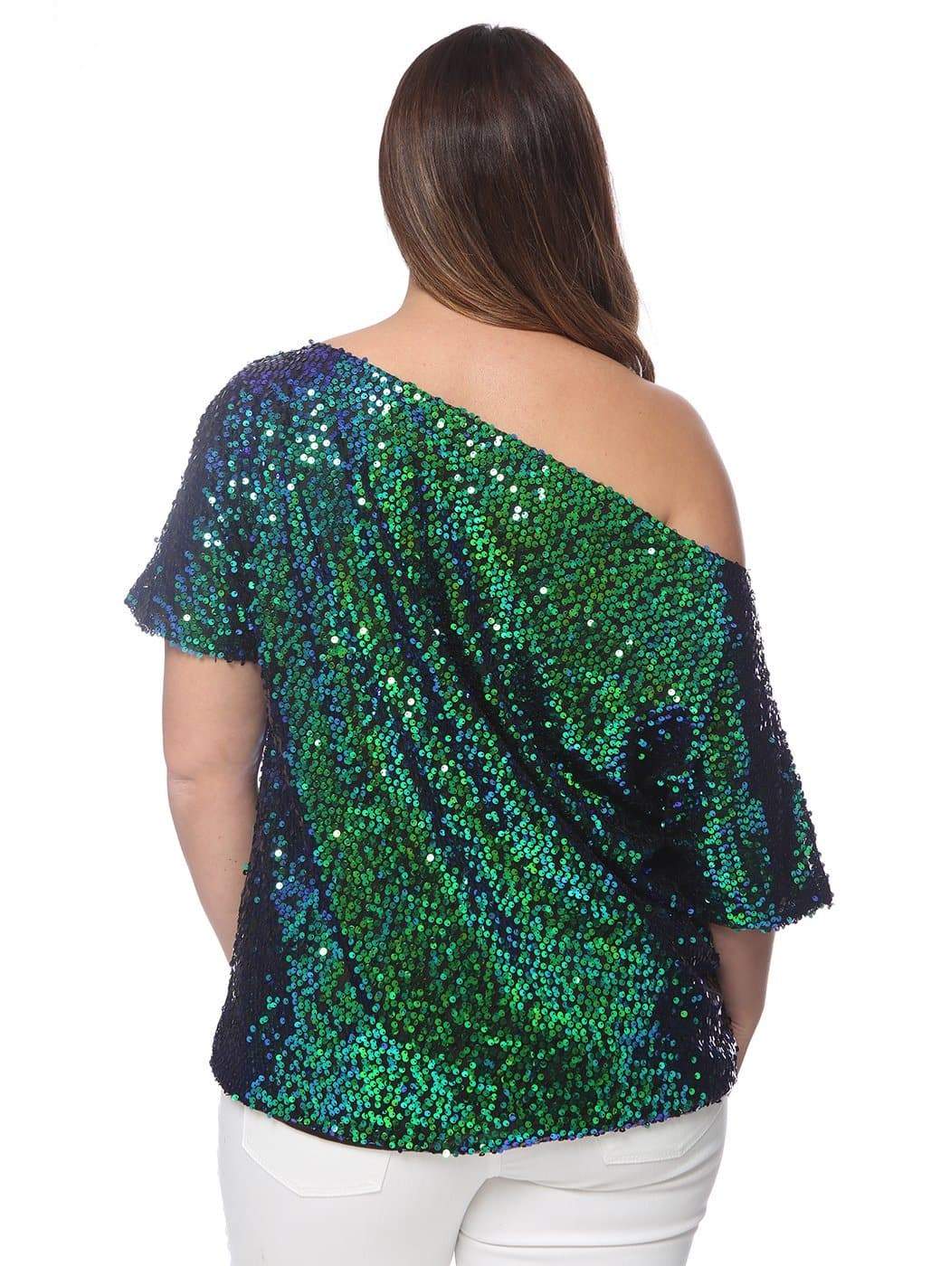 Plus Size One Shoulder Sequin Top - Image 9