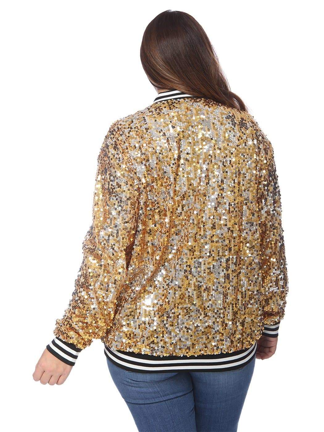 Plus Size Sequin Bomber Jacket - Image 10