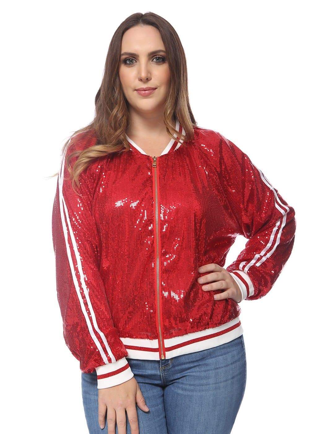 Plus Size Sequin Bomber Jacket - Image 13