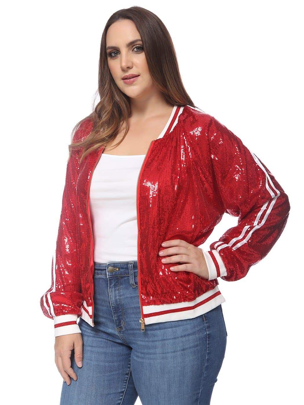 Plus Size Sequin Bomber Jacket - Image 15