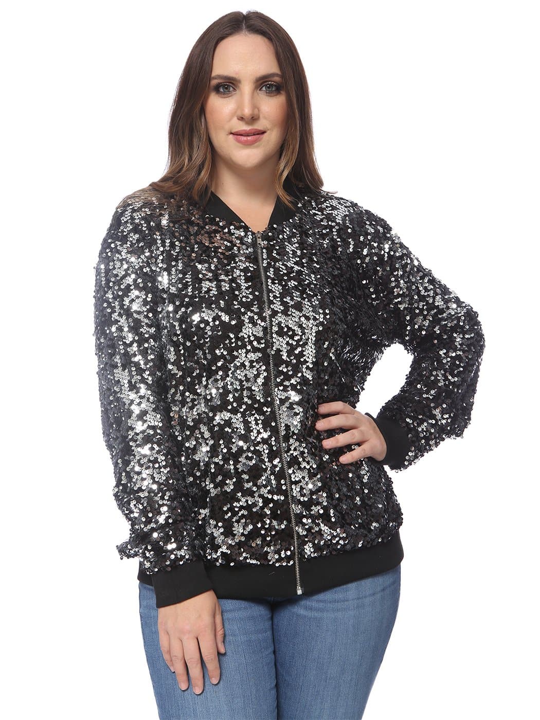 Plus Size Sequin Bomber Jacket - Image 17