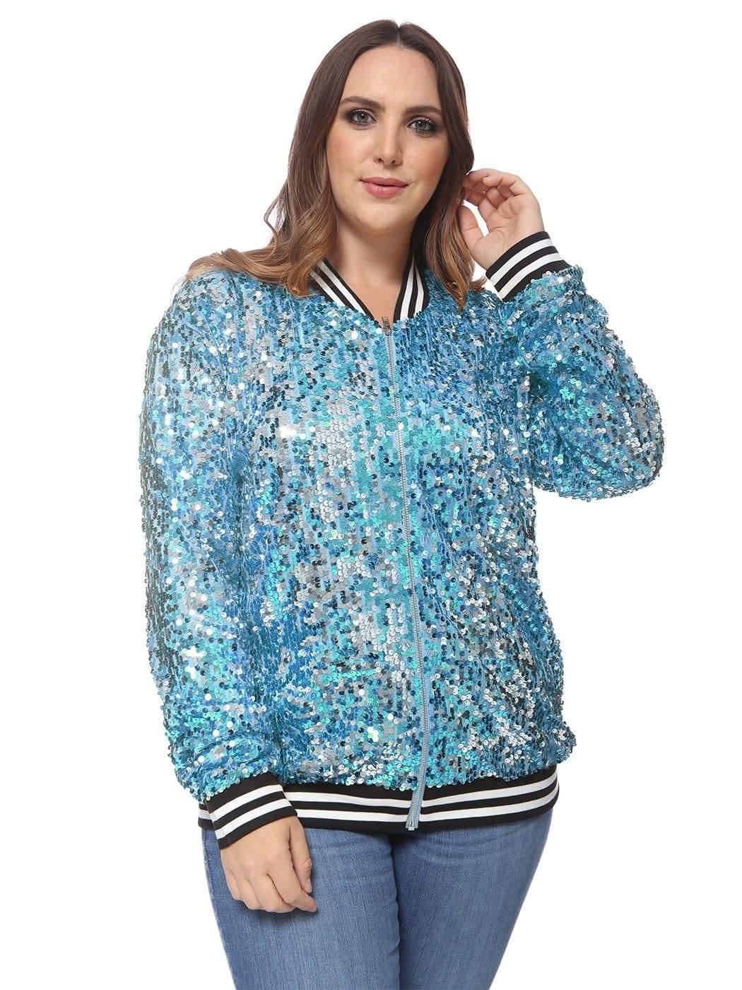 Plus Size Sequin Bomber Jacket - Image 24