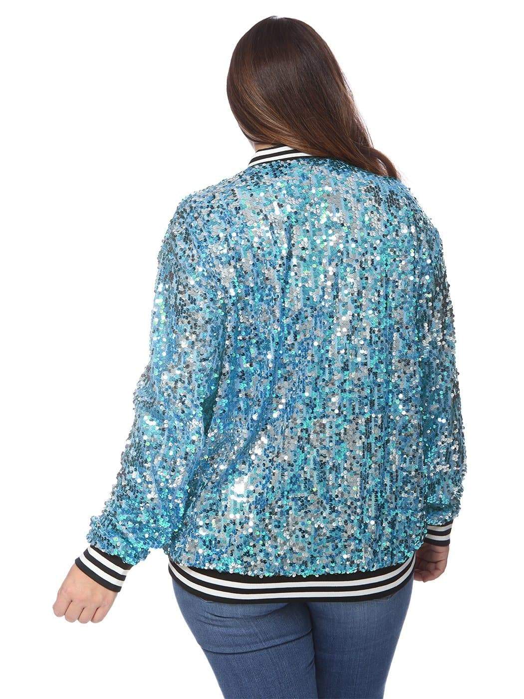 Plus Size Sequin Bomber Jacket - Image 25