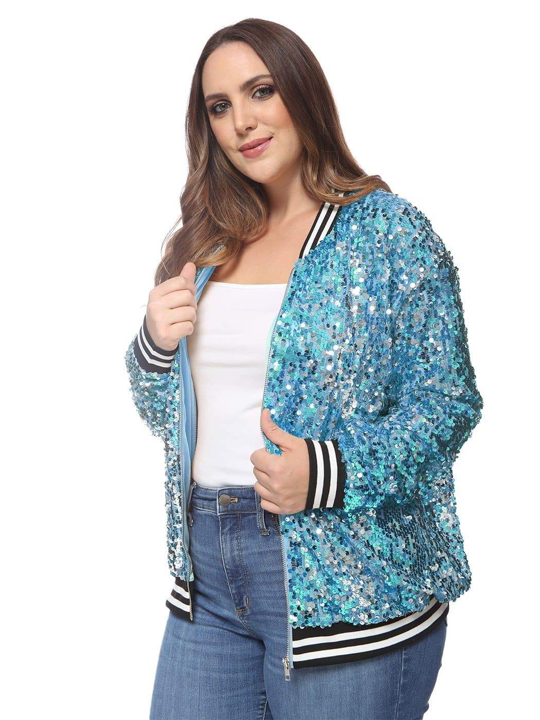 Plus Size Sequin Bomber Jacket - Image 26