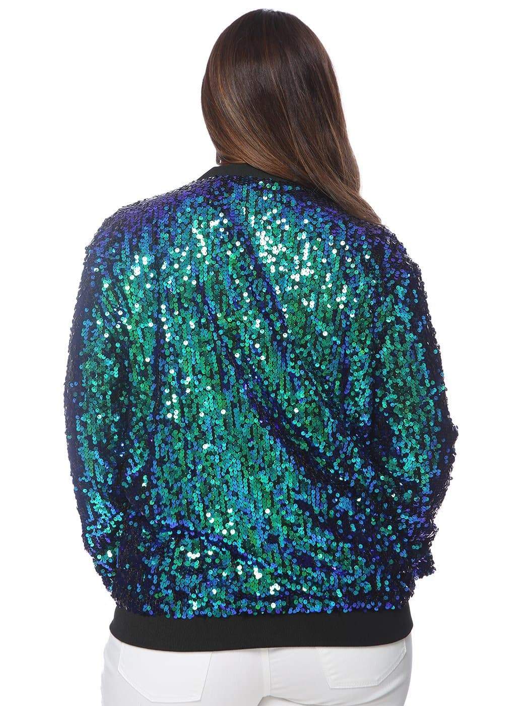 Plus Size Sequin Bomber Jacket - Image 3