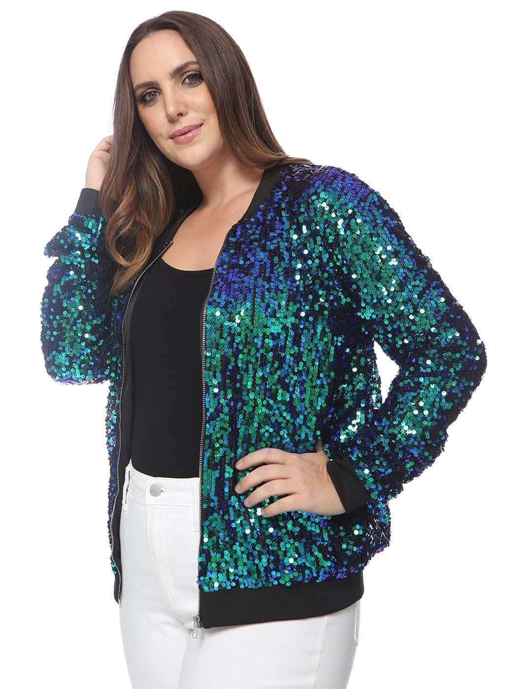 Plus Size Sequin Bomber Jacket - Image 4