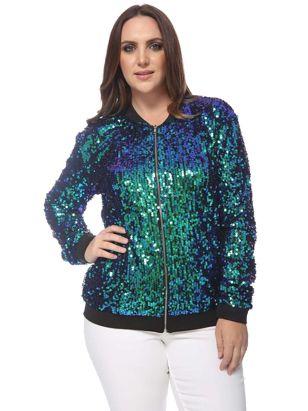 Plus Size Sequin Bomber Jacket - Image 5