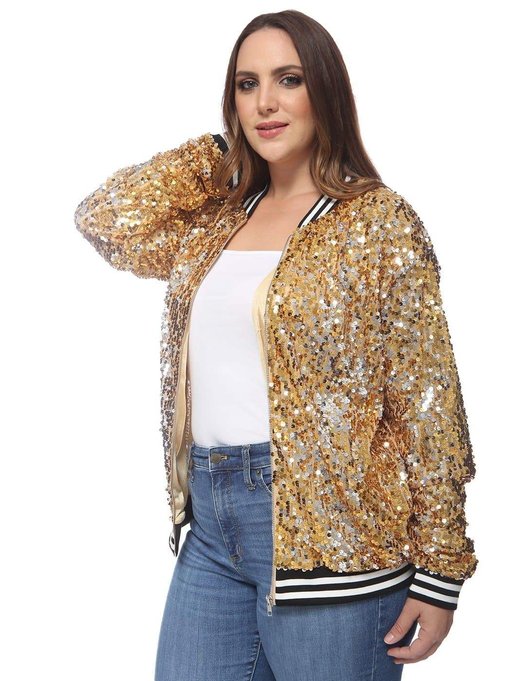 Plus Size Sequin Bomber Jacket - Image 8