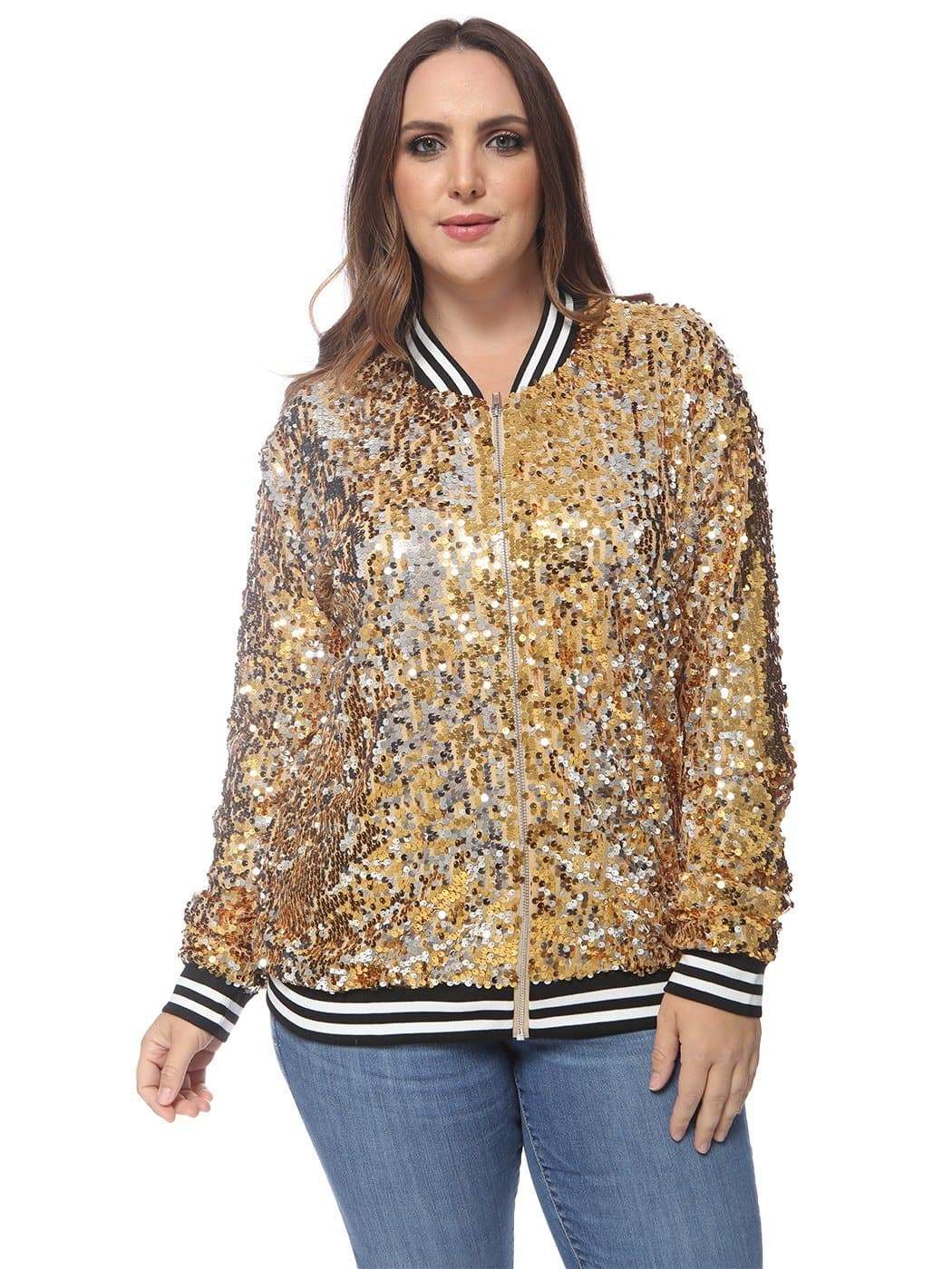 Plus Size Sequin Bomber Jacket - Image 9