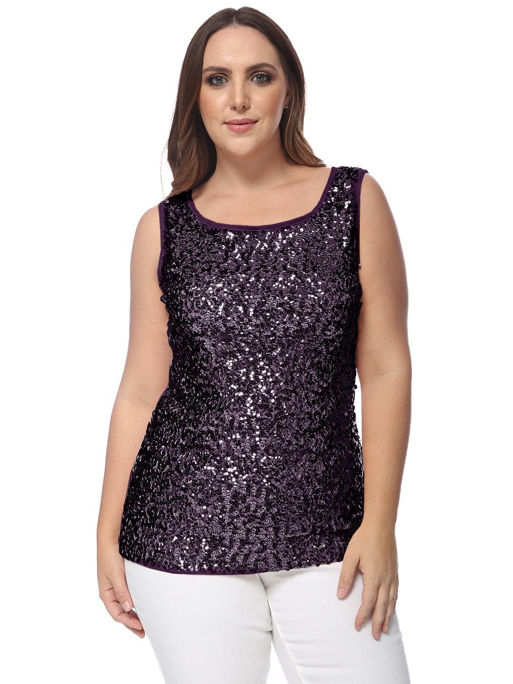 Plus Size Sleeveless Sequin Tank Top - Image 37