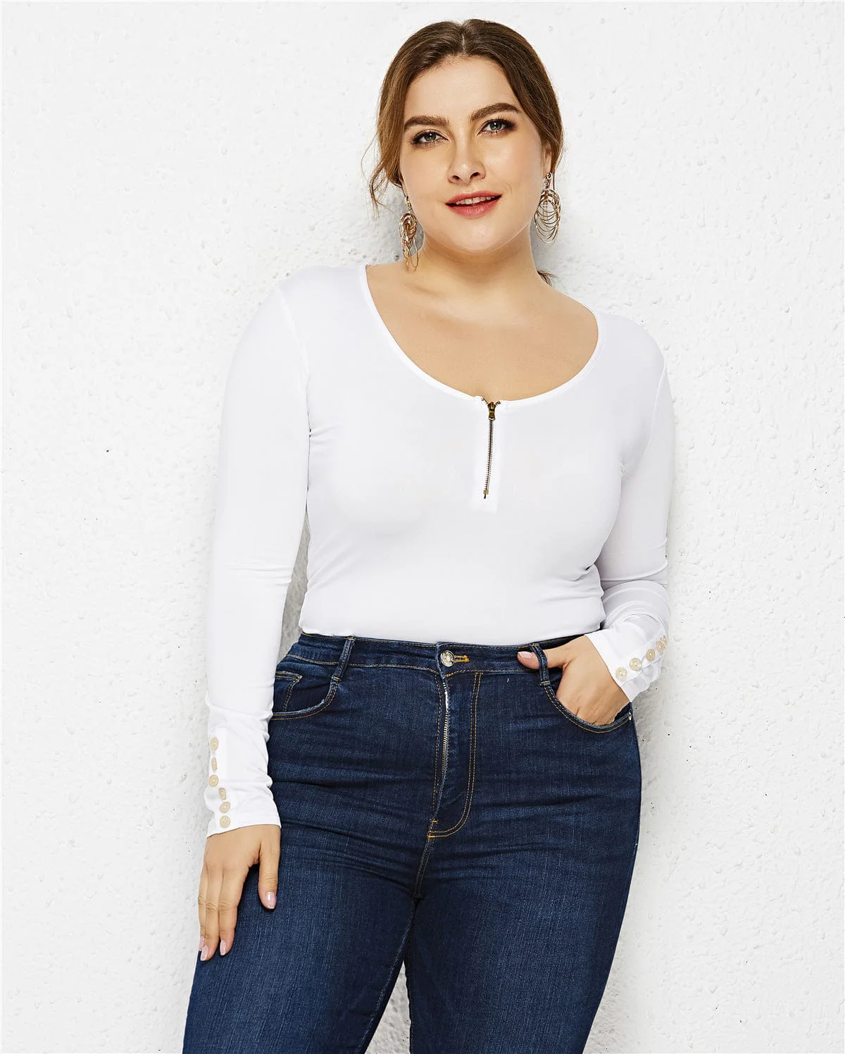 Plus Size Zip Up Scoop Neck Bodysuit - Image 11
