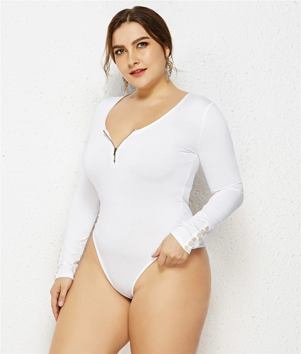 Plus Size Zip Up Scoop Neck Bodysuit - Image 13