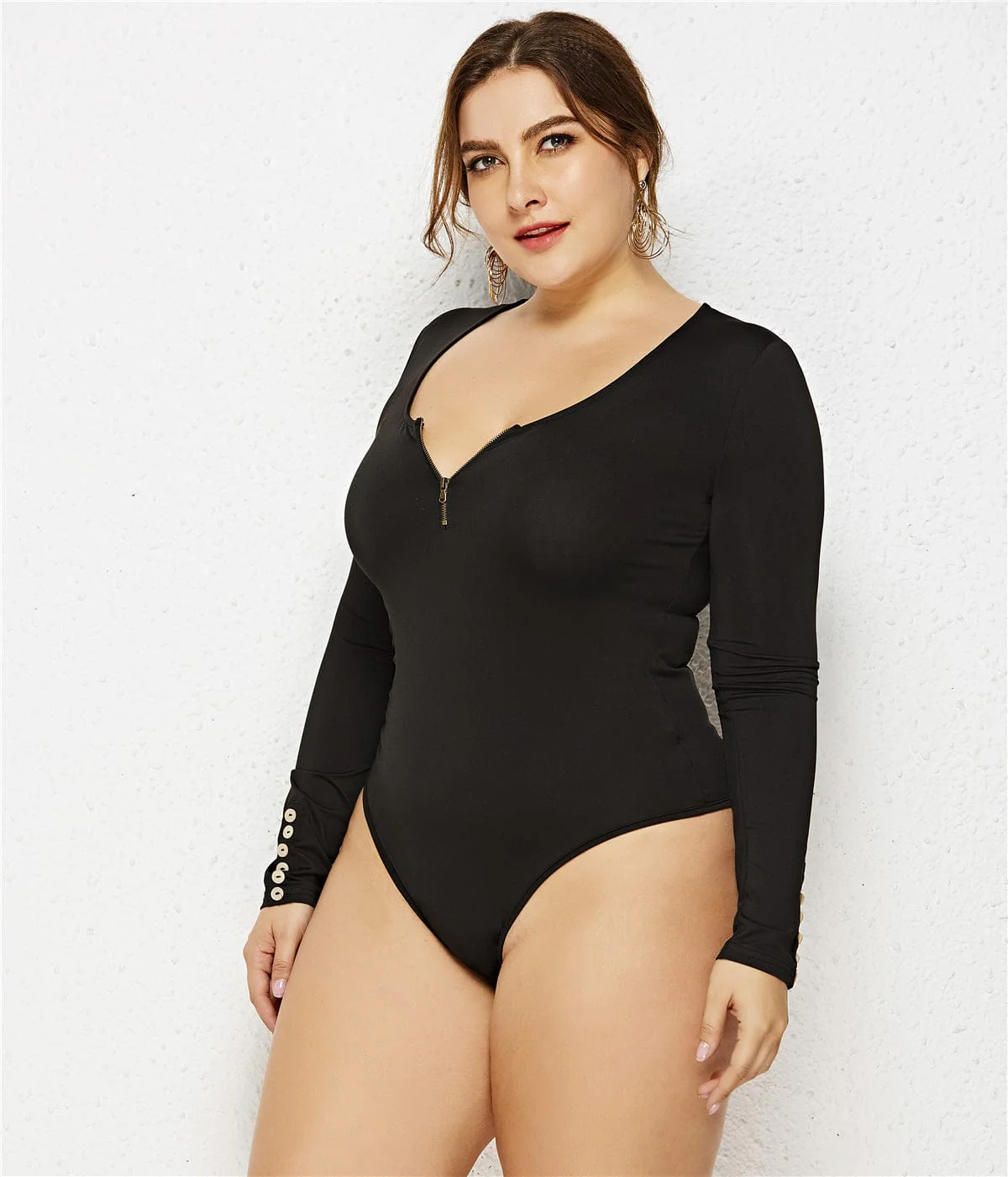 Plus Size Zip Up Scoop Neck Bodysuit - Image 3