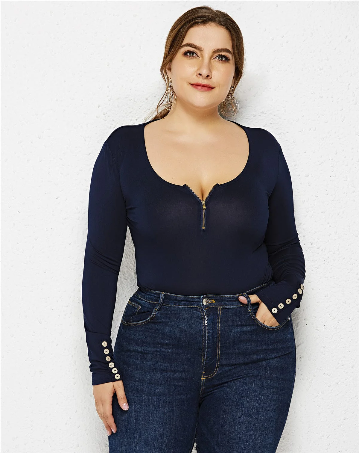 Plus Size Zip Up Scoop Neck Bodysuit - Image 6