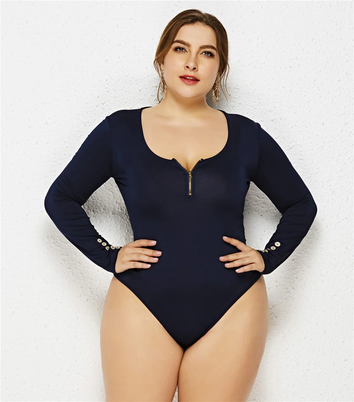 Plus Size Zip Up Scoop Neck Bodysuit - Image 8