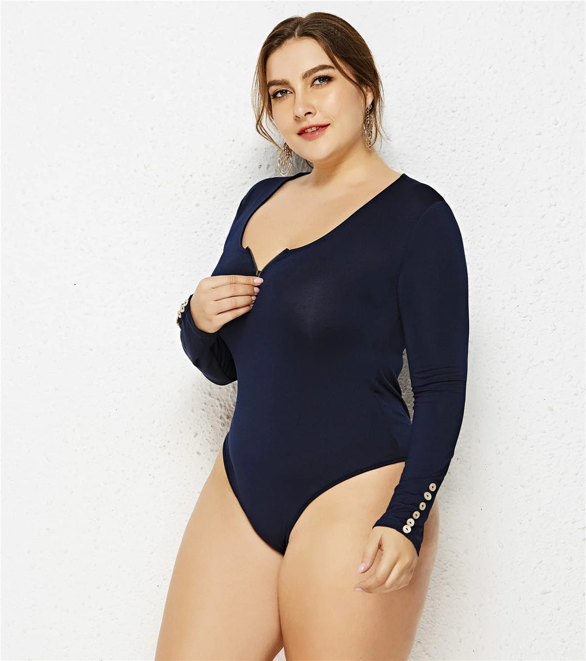 Plus Size Zip Up Scoop Neck Bodysuit - Image 9