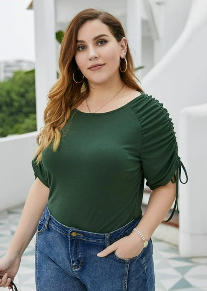 Plus Solid Ruched Sleeve Tee