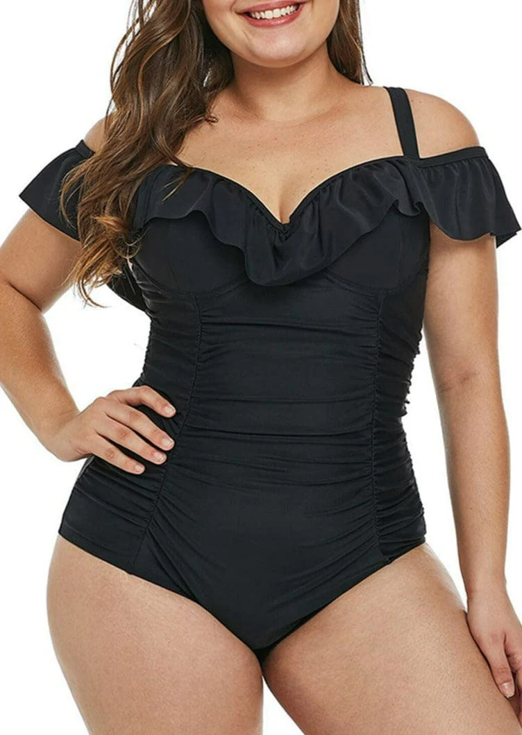 Plus Sweetheart Off-The-Shoulder Ruffled One-Piece
