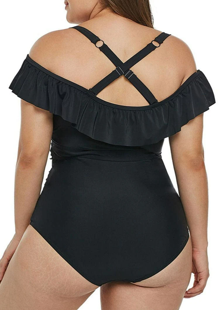 Plus Sweetheart Off-The-Shoulder Ruffled One-Piece - Image 2