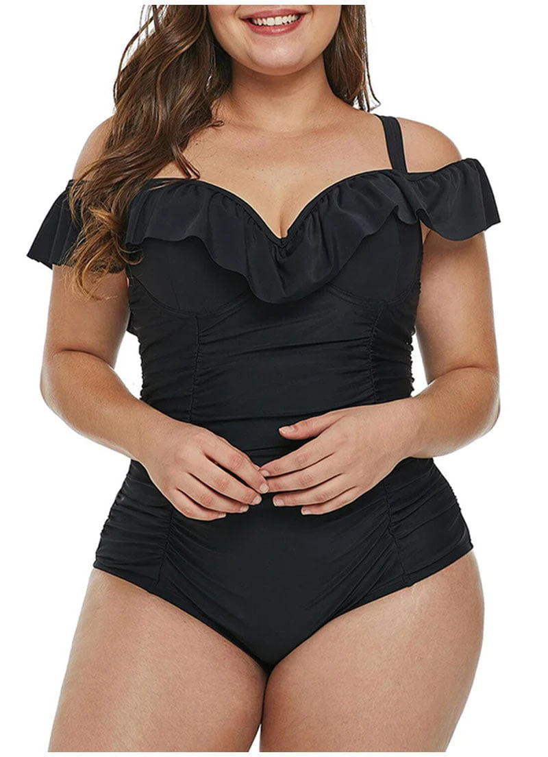 Plus Sweetheart Off-The-Shoulder Ruffled One-Piece - Image 3