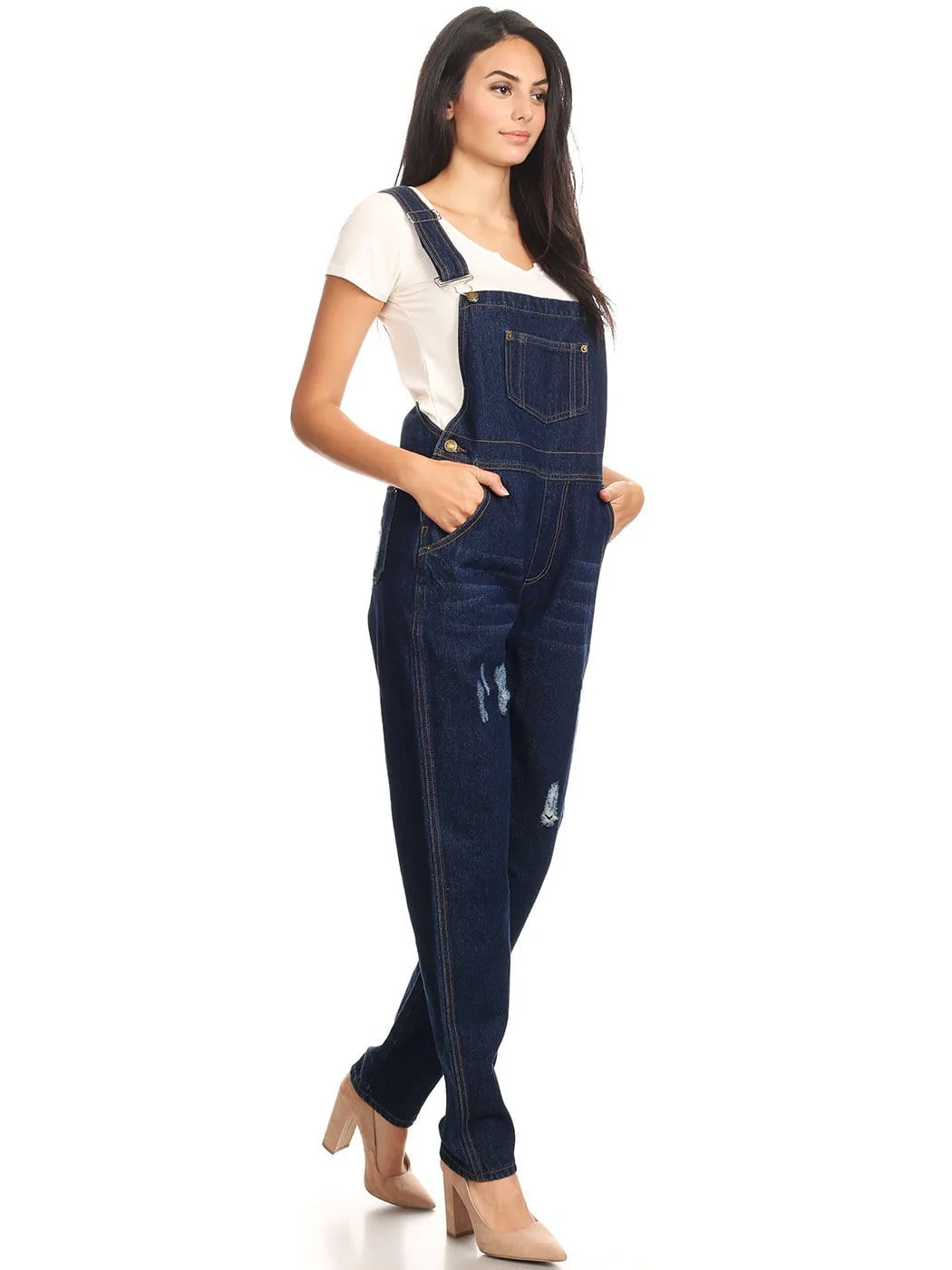 Pocket Denim Tapered Leg Overalls - Image 16