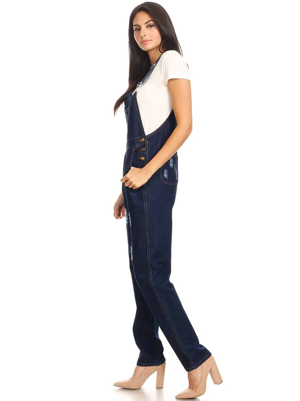 Pocket Denim Tapered Leg Overalls - Image 17
