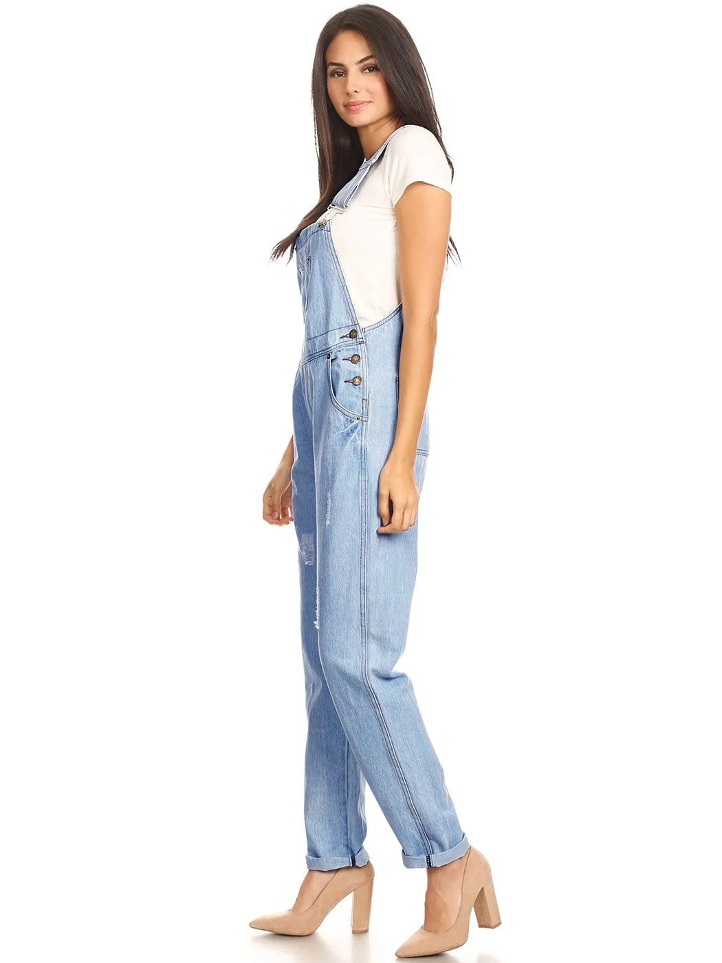 Pocket Denim Tapered Leg Overalls - Image 31