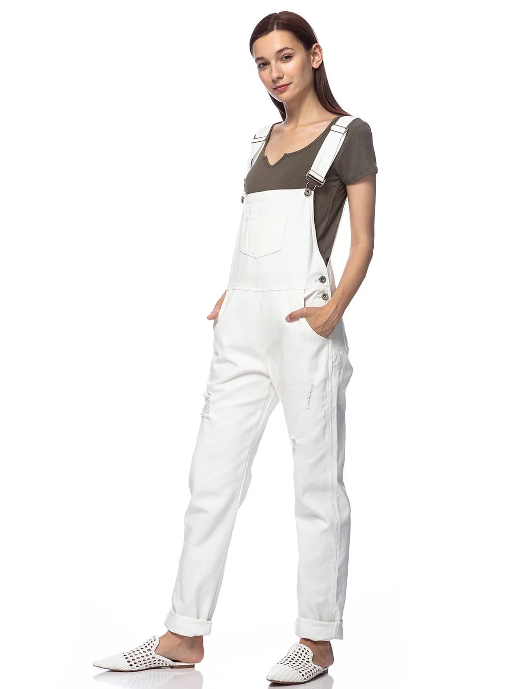 Pocket Denim Tapered Leg Overalls - Image 35