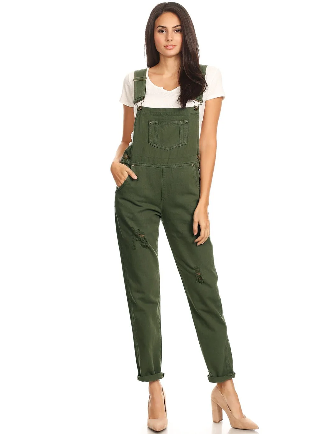 Pocket Denim Tapered Leg Overalls - Image 41