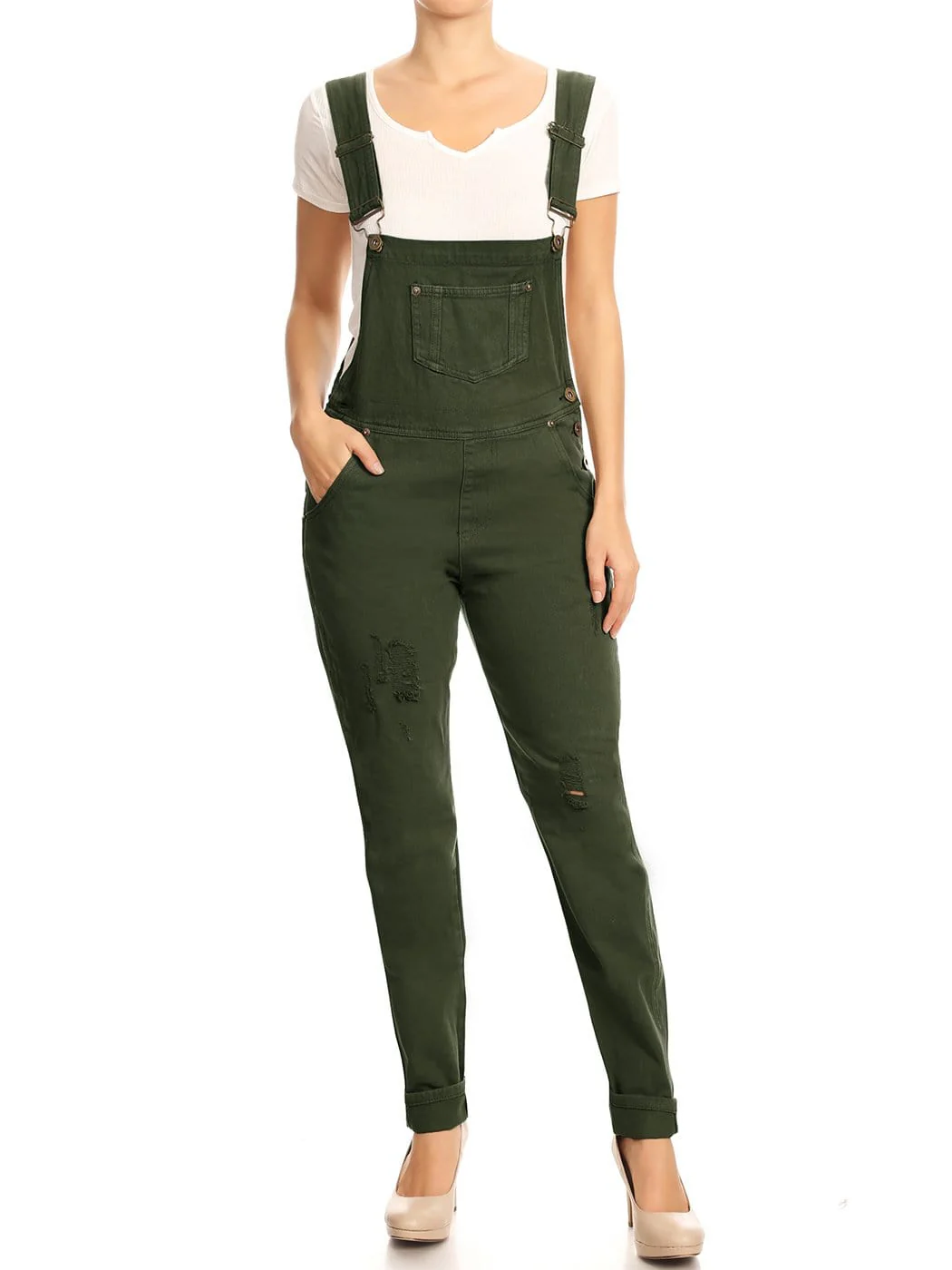 Pocket Denim Tapered Leg Overalls - Image 42