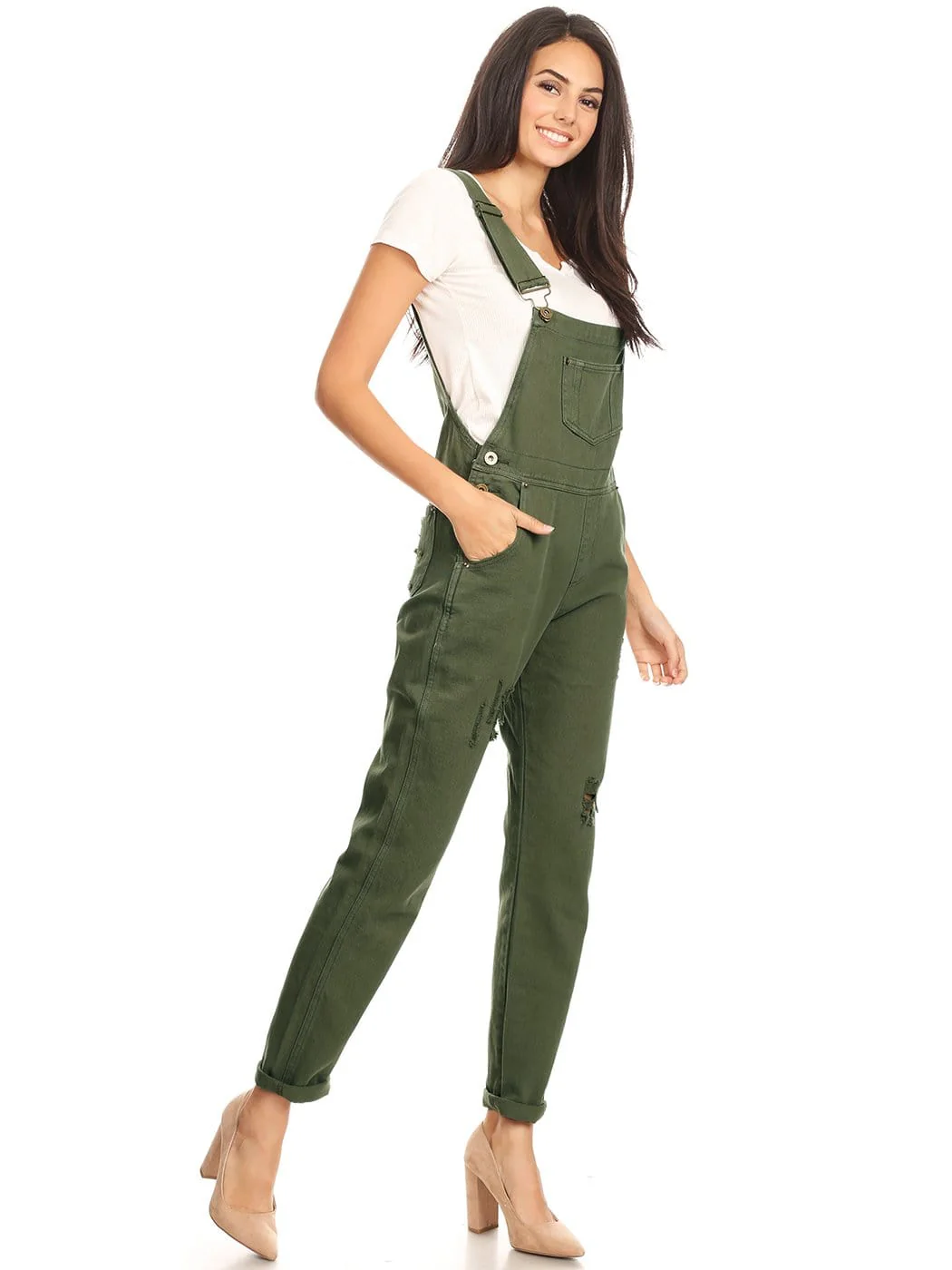 Pocket Denim Tapered Leg Overalls - Image 44