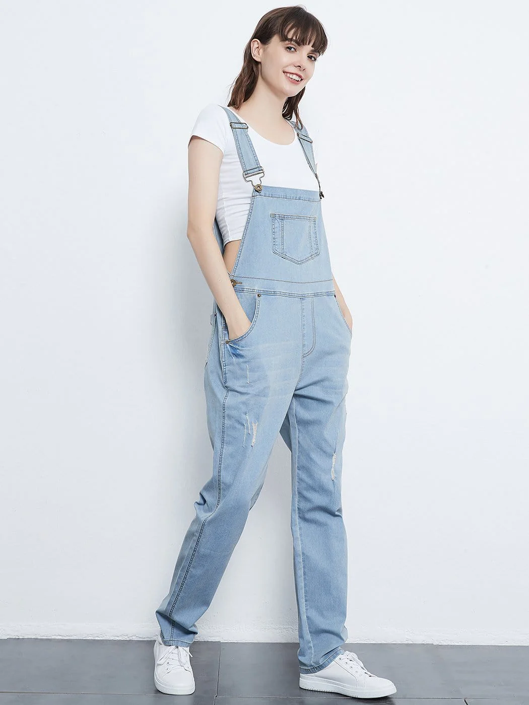 Pocket Denim Tapered Leg Overalls - Image 58