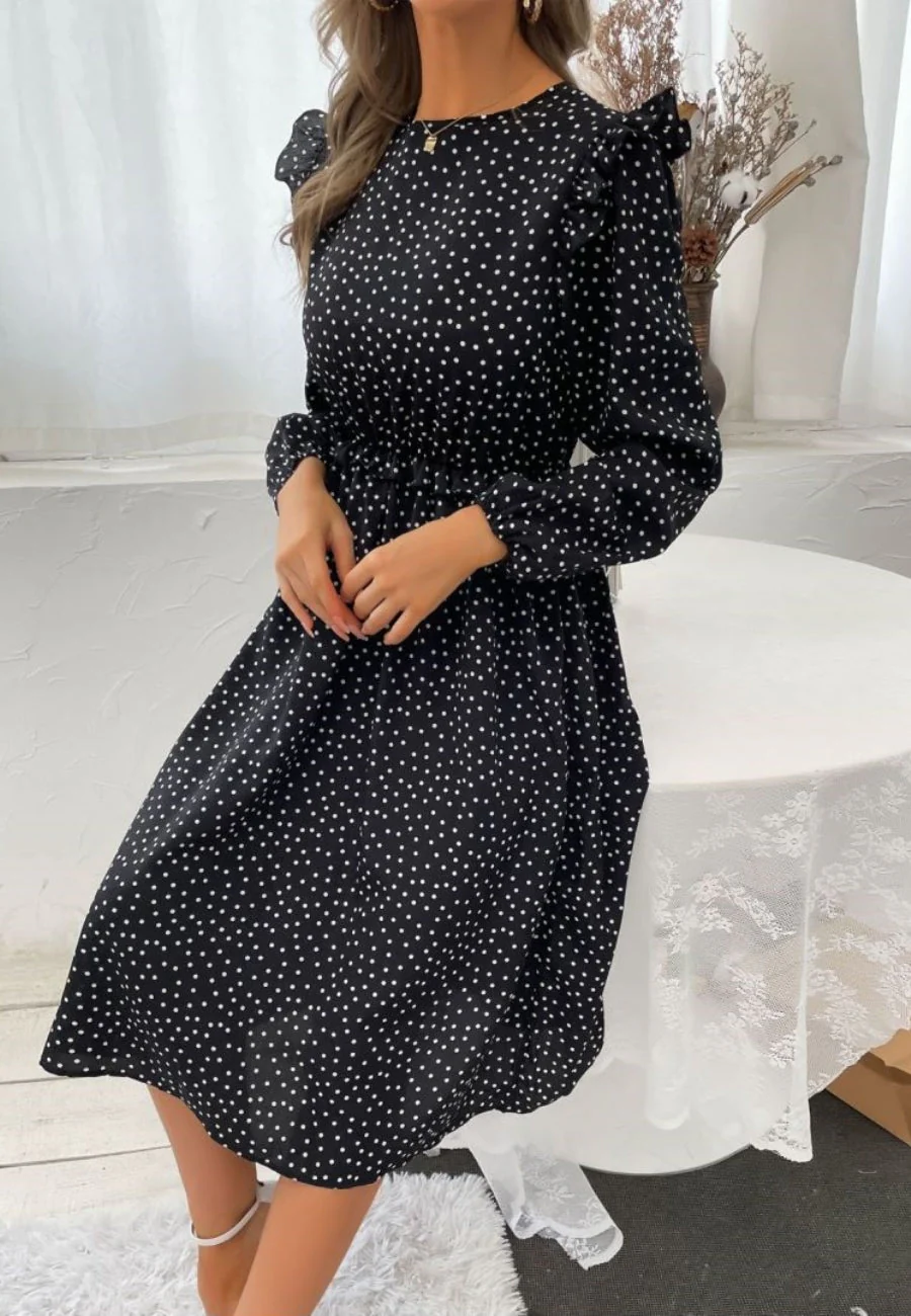 Polka Dot Button Back Dress - Image 2