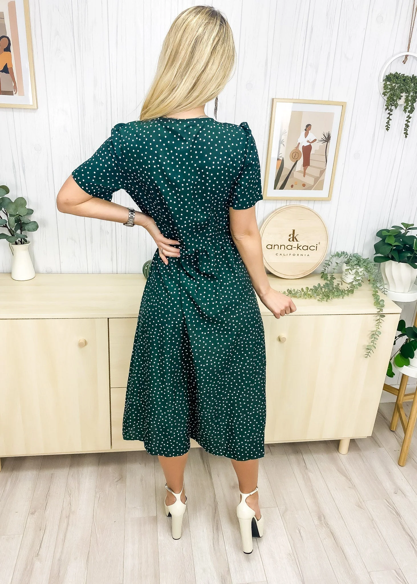 Polka Dot Button Casual Dress - Image 2