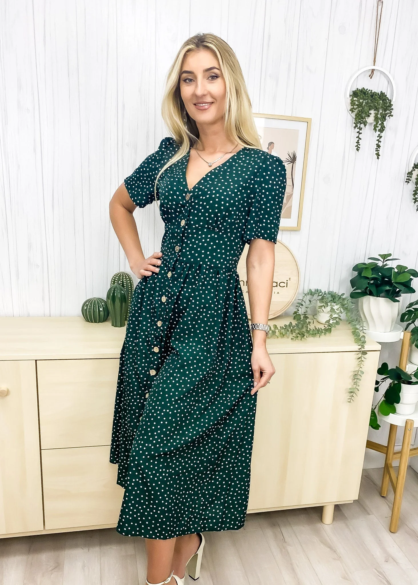 Polka Dot Button Casual Dress - Image 6